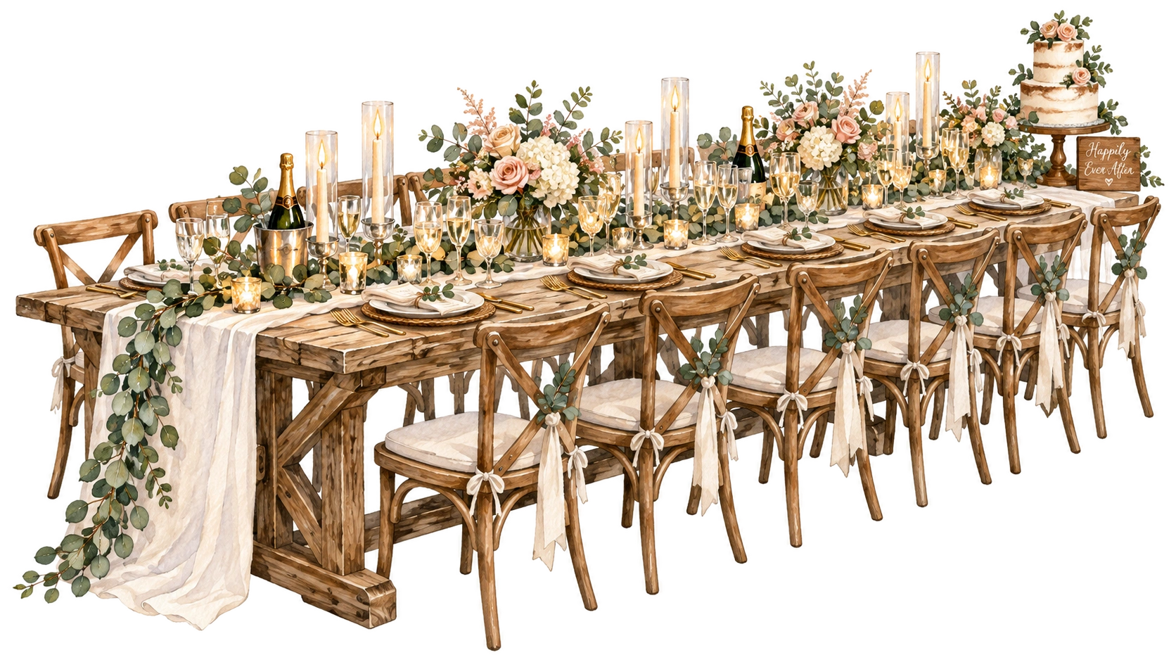 Rustic candlelit wedding banquet table