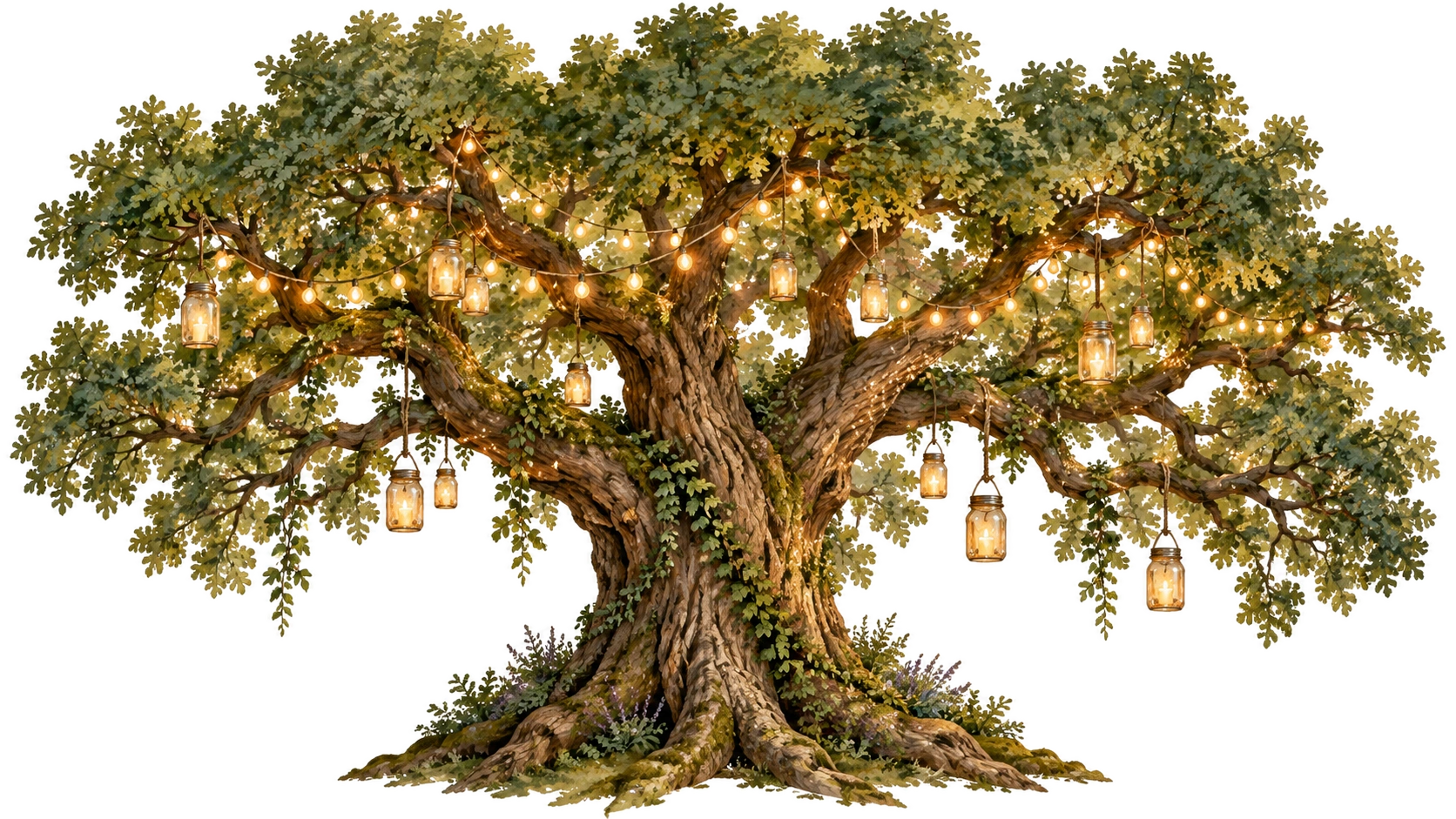 Grand ancient tree with fairy lights