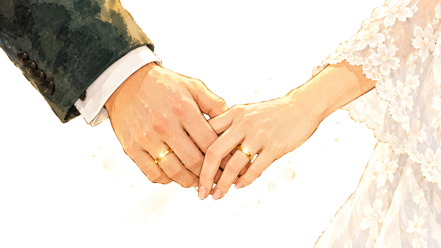 Clasped hands with wedding rings